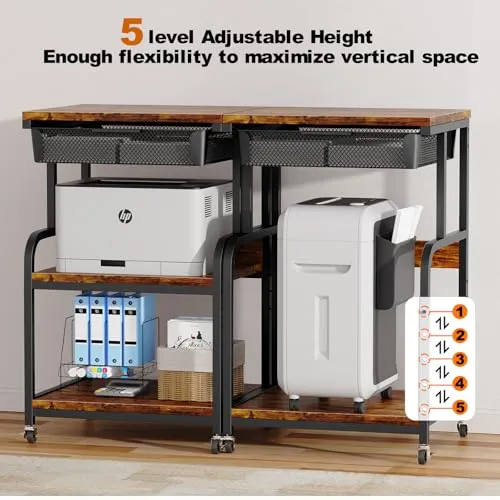 3-stufiger Druckertisch m. Schublade, 45 kg/Ebene, 5-fach Höhenverstellbar