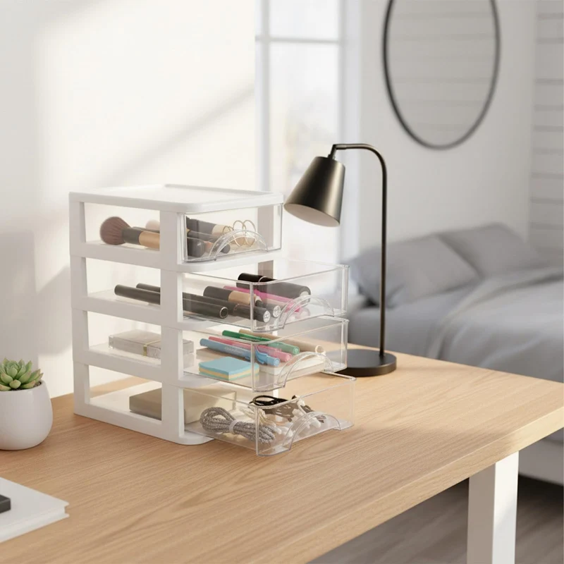 Schubladenbox 4 Schubladen Transparent PP Kunststoff 14,2x18,3x23,5 cm