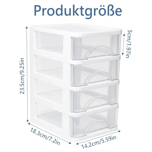 Schubladenbox 4 Schubladen Transparent PP Kunststoff 14,2x18,3x23,5 cm