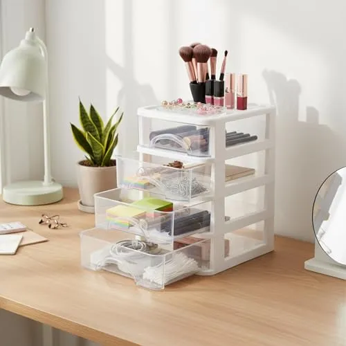 Schubladenbox 4 Schubladen Transparent PP Kunststoff 14,2x18,3x23,5 cm