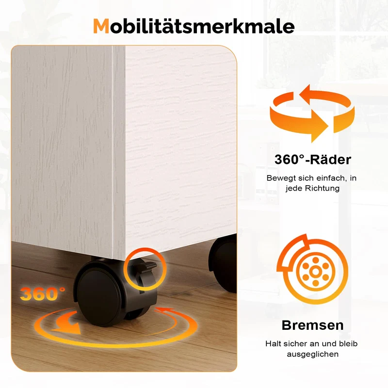 Bonnlo mobiler Aktenschrank 2 Schubladen für Büro, Homeoffice, weiß, Holz