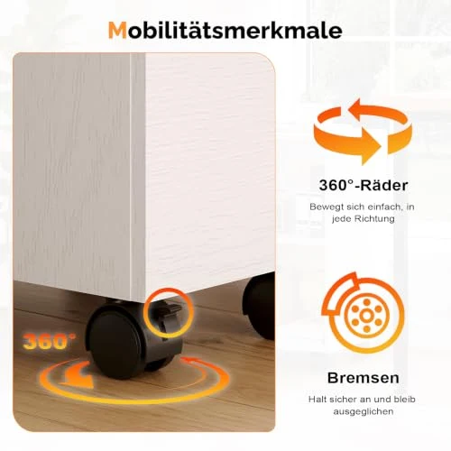 Bonnlo mobiler Aktenschrank 2 Schubladen für Büro, Homeoffice, weiß, Holz