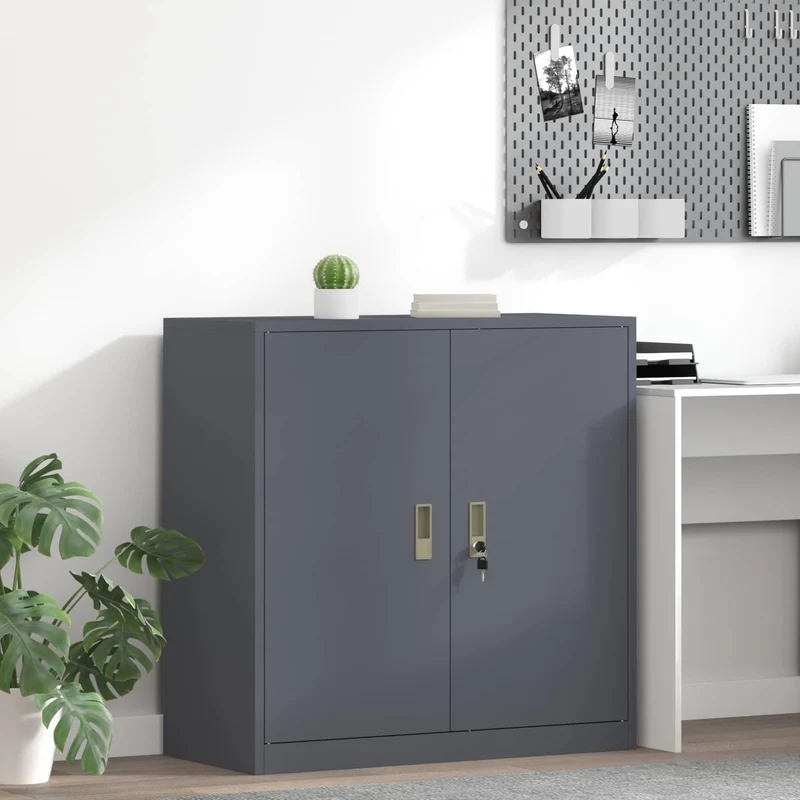 Aufbewahrungsschrank Anthrazit aus Stahl 90 x 40 x 90 cm, abschließbar, vielseitiger Büroschrank mit viel Stauraum für Ordner, Dokumente, Archivierung und Büroorganisation