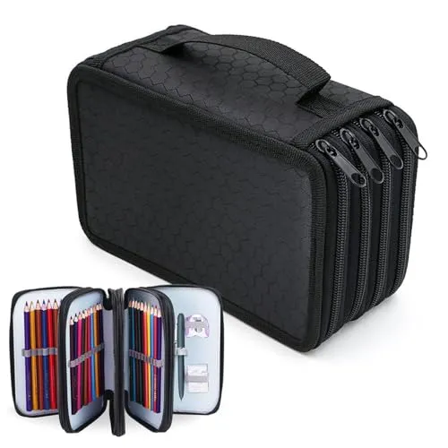 Federmäppchen Große 72 Slots Federmappe für Schule Studenten, Arbeit, Office Pen Organizer Holder Schulmaterial (Schwarz)