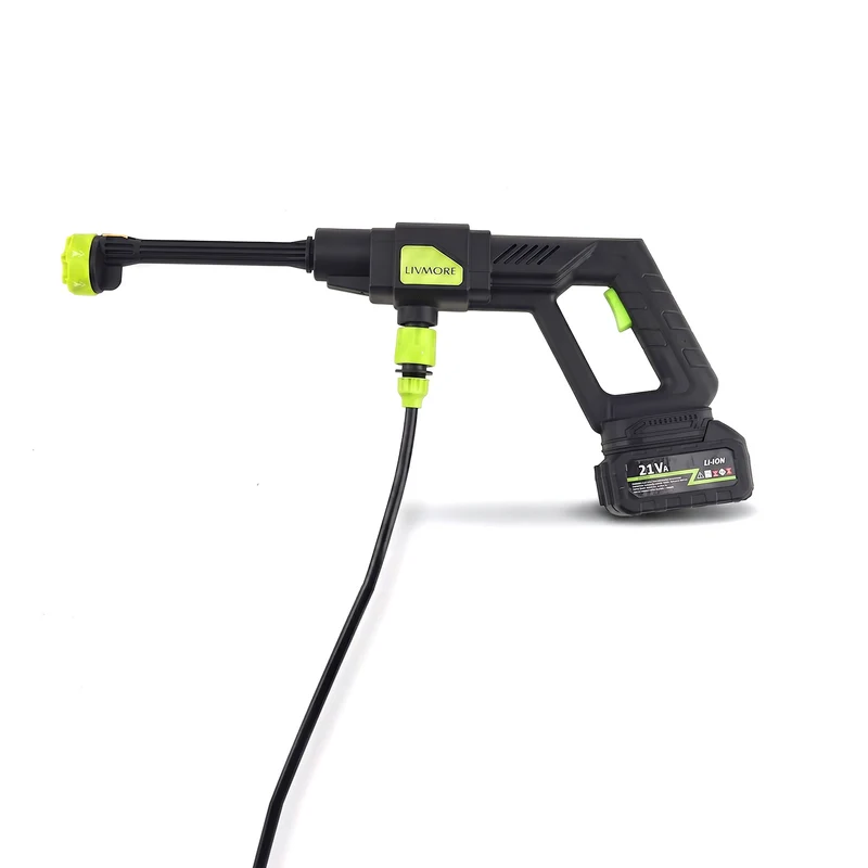 LIVMORE tragbarer Akku-Druckreiniger mit 6-in-1-Düse, 300W, bis 30bar, Schwarz