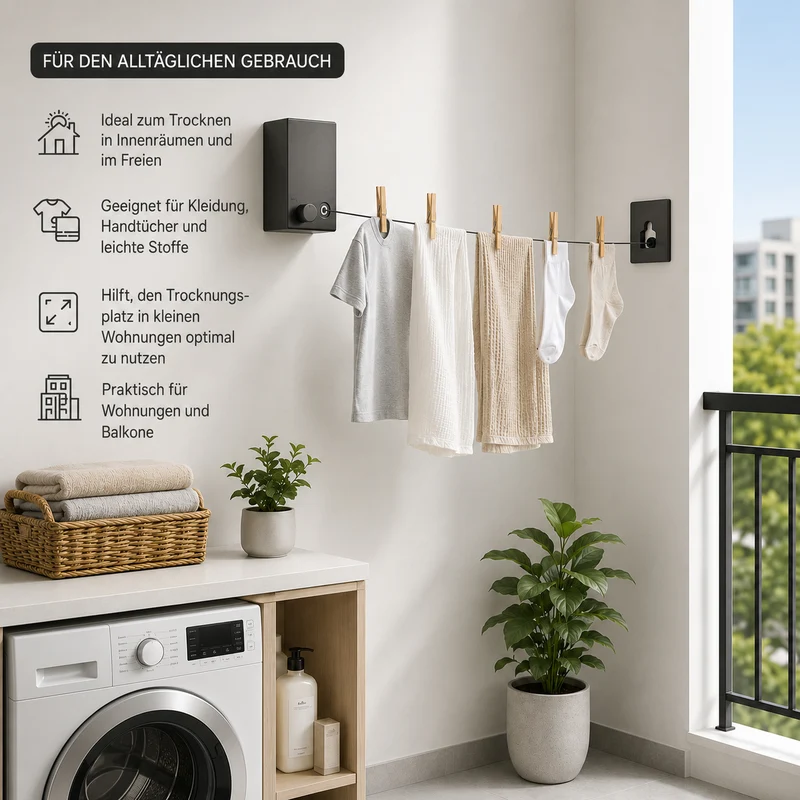 LIVMORE ausziehbare Wäscheleine zur Wandmontage, bis 4,2m, Grau