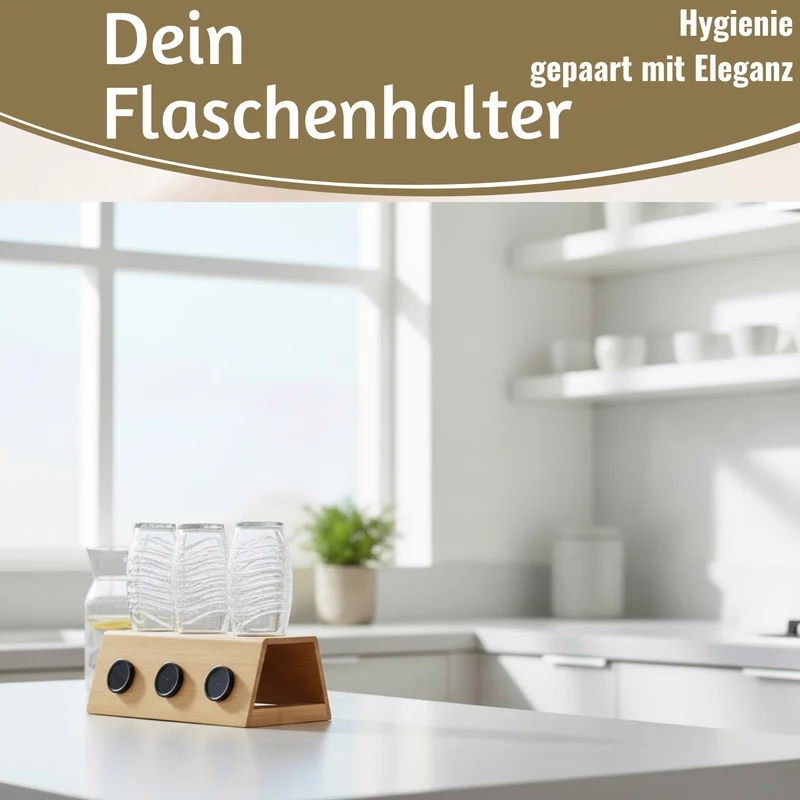 Holz Flaschenständer Bambus passend für 3 Sodastream Flaschen Abtropfschale