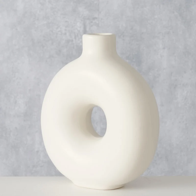 Nordic Blumen-Vase Donut 20x17cm Creme Weiß Rund Keramik Tisch-Vase Pampasgras