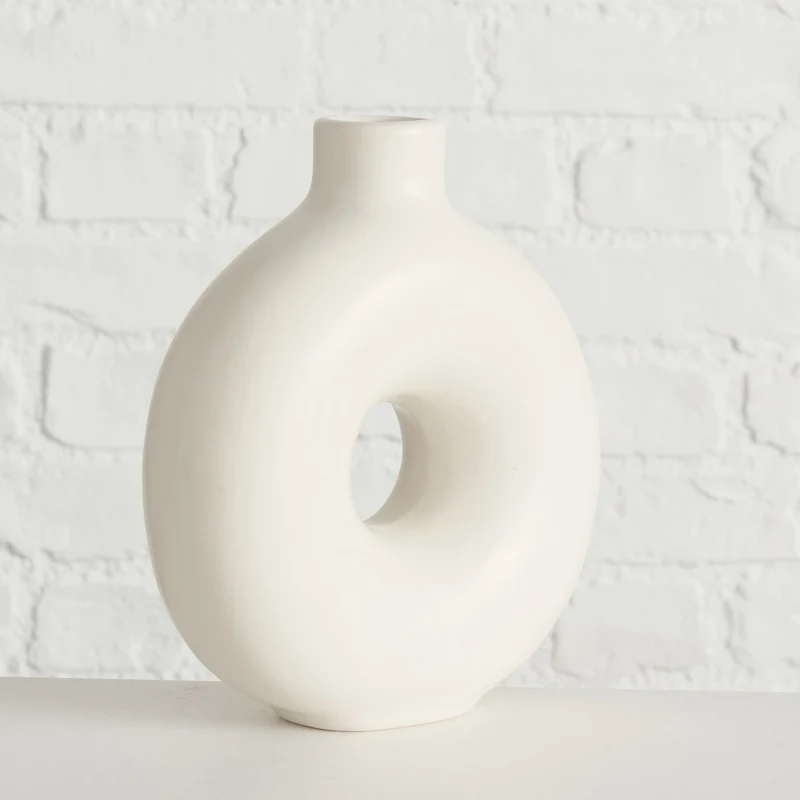 Nordic Blumen-Vase Donut 20x17cm Creme Weiß Rund Keramik Tisch-Vase Pampasgras