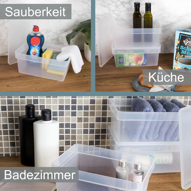 Ordnungsbox mit Deckel - stapelbar - milchig-transparent - DINA5 Format - 12 cm hoch 17x25x12 cm - 3,6 Liter - Ordnungskorb