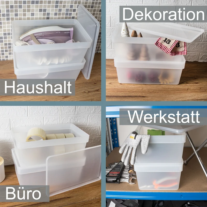 Ordnungsbox mit Deckel - stapelbar - milchig-transparent - Schuhbox - 14,5 cm hoch 21,5x36x14,5 cm - 9 Liter - Ordnungskorb