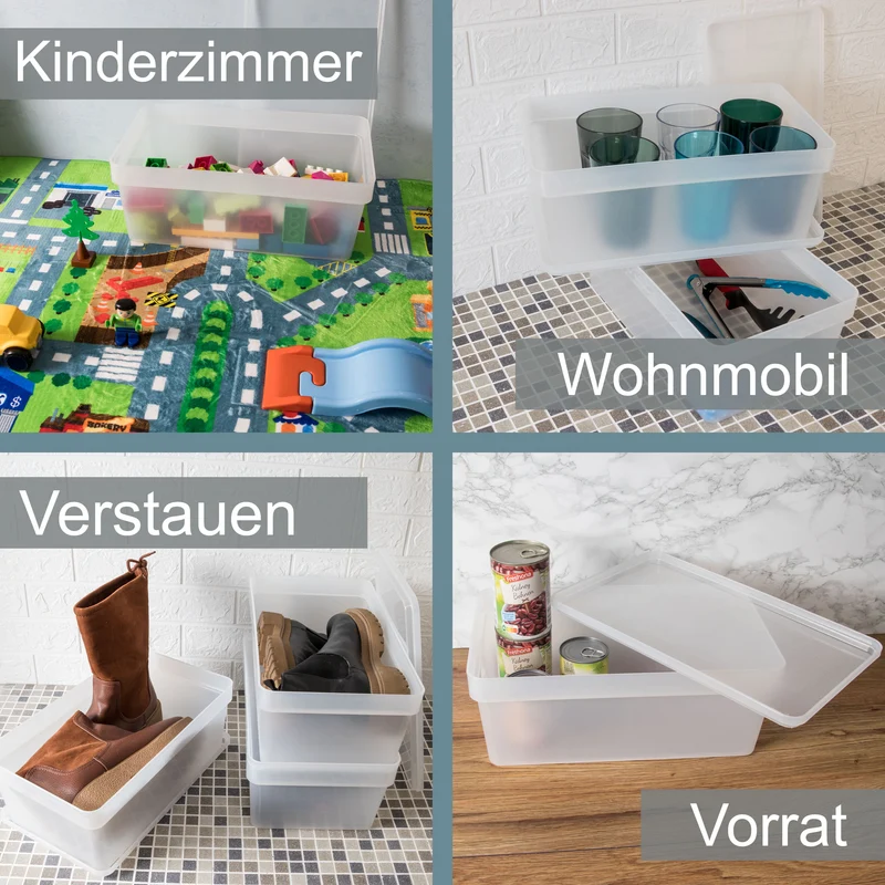 Ordnungsbox mit Deckel - stapelbar - milchig-transparent - Schuhbox - 14,5 cm hoch 21,5x36x14,5 cm - 9 Liter - Ordnungskorb