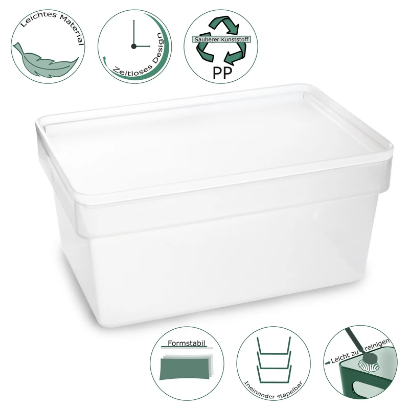 Ordnungsbox mit Deckel - stapelbar - milchig-transparent - Schuhbox - 14,5 cm hoch 21,5x36x14,5 cm - 9 Liter - Ordnungskorb