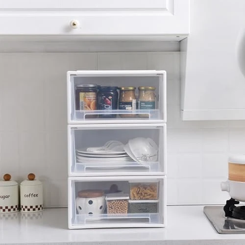 2 Stück Schubladeneinheit Kunststoff Schubladenbox Stapelbar Schreibtisch Schubladenbox aus Kunststoff Geeignet für Wohnzimmer, Schlafzimmer, Büro