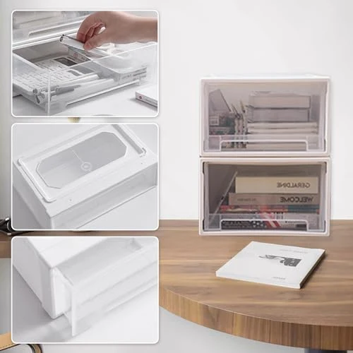 2 Stück Schubladeneinheit Kunststoff Schubladenbox Stapelbar Schreibtisch Schubladenbox aus Kunststoff Geeignet für Wohnzimmer, Schlafzimmer, Büro