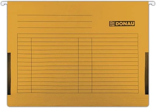 DONAU 7420905-12 Hängetasche mit Leinenfröschen| Aus Recycling-Karton 230 GSM für DIN A4 Farbe: Orange | 5er Packung| auswechselbarem Blanko-Schildchen|
