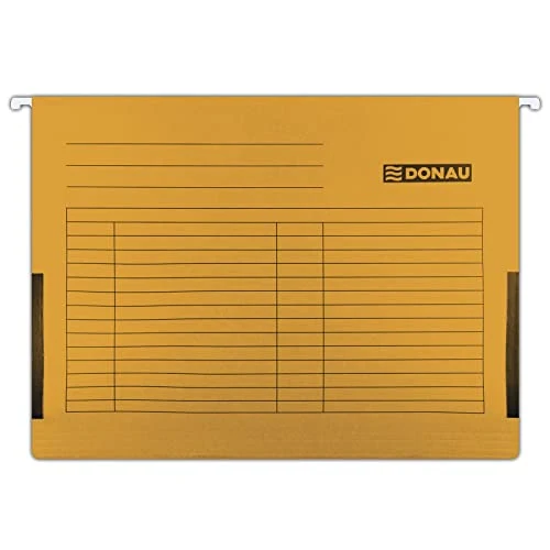 DONAU 7420905-12 Hängetasche mit Leinenfröschen| Aus Recycling-Karton 230 GSM für DIN A4 Farbe: Orange | 5er Packung| auswechselbarem Blanko-Schildchen|