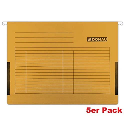 DONAU 7420905-12 Hängetasche mit Leinenfröschen| Aus Recycling-Karton 230 GSM für DIN A4 Farbe: Orange | 5er Packung| auswechselbarem Blanko-Schildchen|
