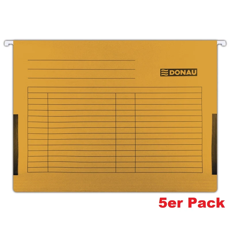 DONAU 7420905-12 Hängetasche mit Leinenfröschen| Aus Recycling-Karton 230 GSM für DIN A4 Farbe: Orange | 5er Packung| auswechselbarem Blanko-Schildchen|