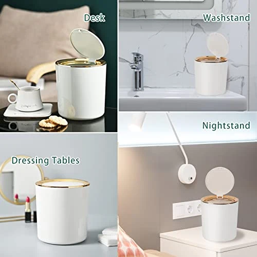 Tischmülleimer Mit Deckel,Kunststoff Mülleimer Mini,Klein Mülltonne für Küche, Schlafzimmer, Bad, Schreibtisch,14.3 * 15cm (Weiß)