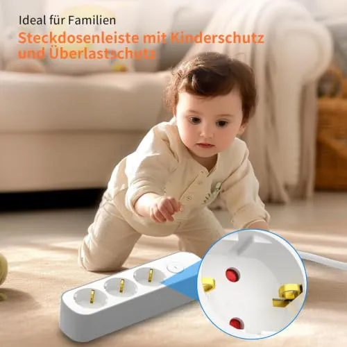 Realmade Steckdosenleiste 3-Fach, Mehrfachsteckdose mit Schalter 3M