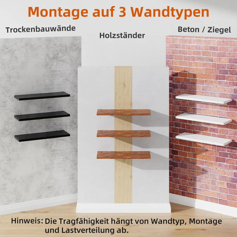Somdot Wandregal Schlafzimmer, 40cm, T-Halterungen, 4er Set, Weiß