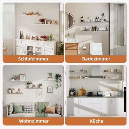 Somdot Wandregal Schlafzimmer, 40cm, T-Halterungen, 4er Set, Weiß