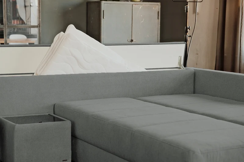 KAWOLA Schlafsofa IDA Sofa Boxspringbett Stoff anthrazit mit Topper