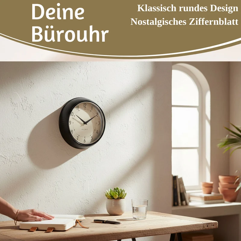Nostalgische Metall Wanduhr Schwarz 23cm Vintage Küchenuhr Bürouhr Retro Look