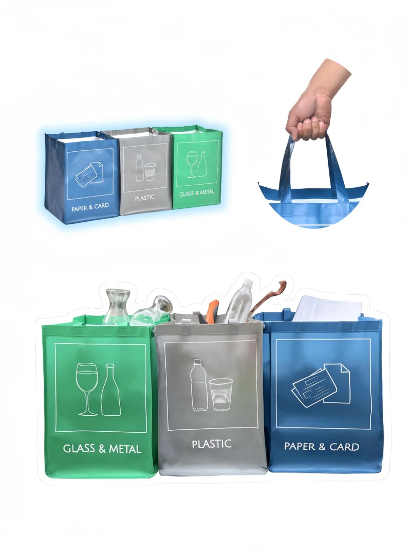 YOUNG DA Mülltrennungsset 3-teilig | wiederverwendbare Müllbeutel für Recycling | Abfalltrenner für Haushalt, Küche, Garten | wasserdicht & stabil | inkl. Tragegriffen