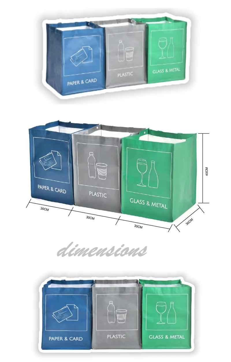 YOUNG DA Mülltrennungsset 3-teilig | wiederverwendbare Müllbeutel für Recycling | Abfalltrenner für Haushalt, Küche, Garten | wasserdicht & stabil | inkl. Tragegriffen