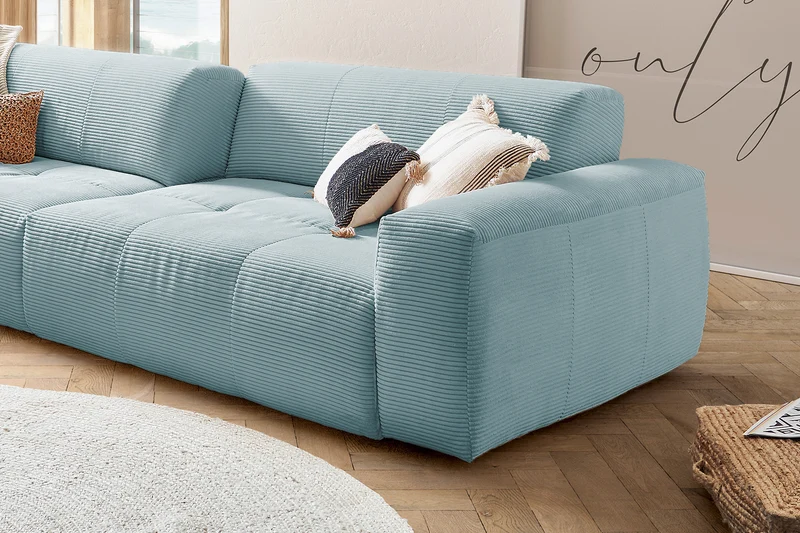 KAWOLA Big Sofa PALACE 3-Sitzer mit Sitztiefenverstellung Cord hellblau