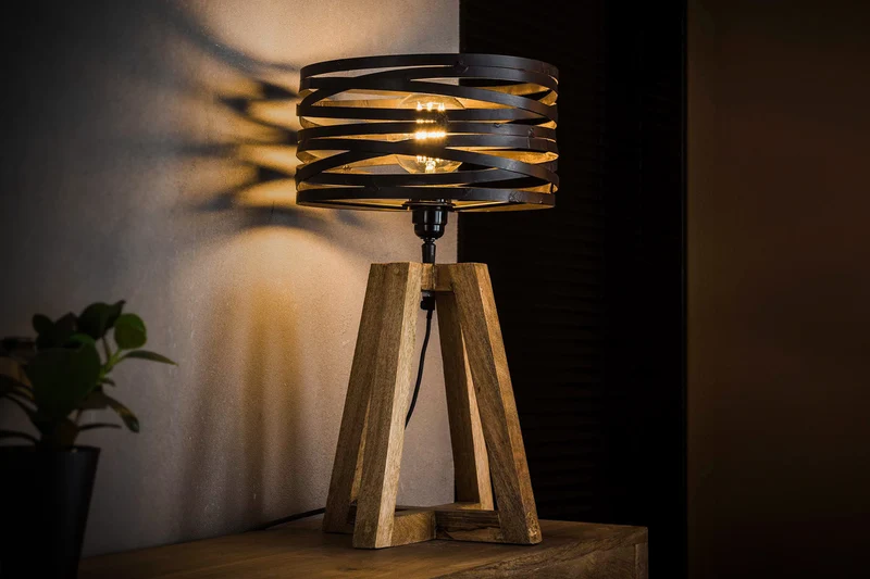 KAWOLA Tischleuchte DALIAN Tischlampe Holz/Metall schwarz