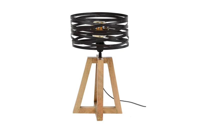 KAWOLA Tischleuchte DALIAN Tischlampe Holz/Metall schwarz