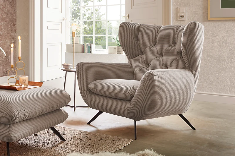 KAWOLA Sitzgruppe CHARME Sofa Sessel Hockerbank Cord taupe