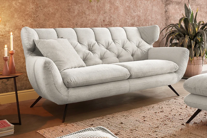 KAWOLA Sitzgruppe CHARME Sofa Sessel Hockerbank Cord cremeweiß