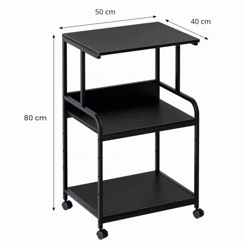 3-Ebene Druckertisch mit Rollen,3d Drucker Tisch,Drucker Regal, Schwarz