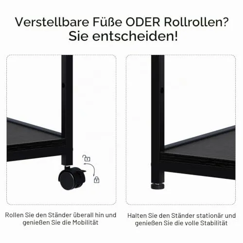 3-Ebene Druckertisch mit Rollen,3d Drucker Tisch,Drucker Regal, Schwarz
