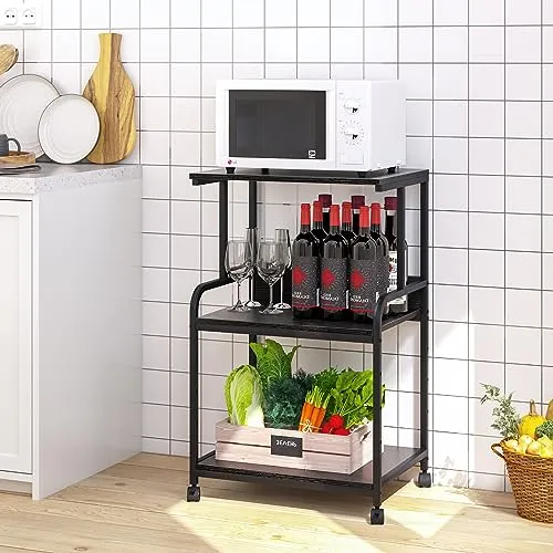 3-Ebene Druckertisch mit Rollen,3d Drucker Tisch,Drucker Regal, Schwarz