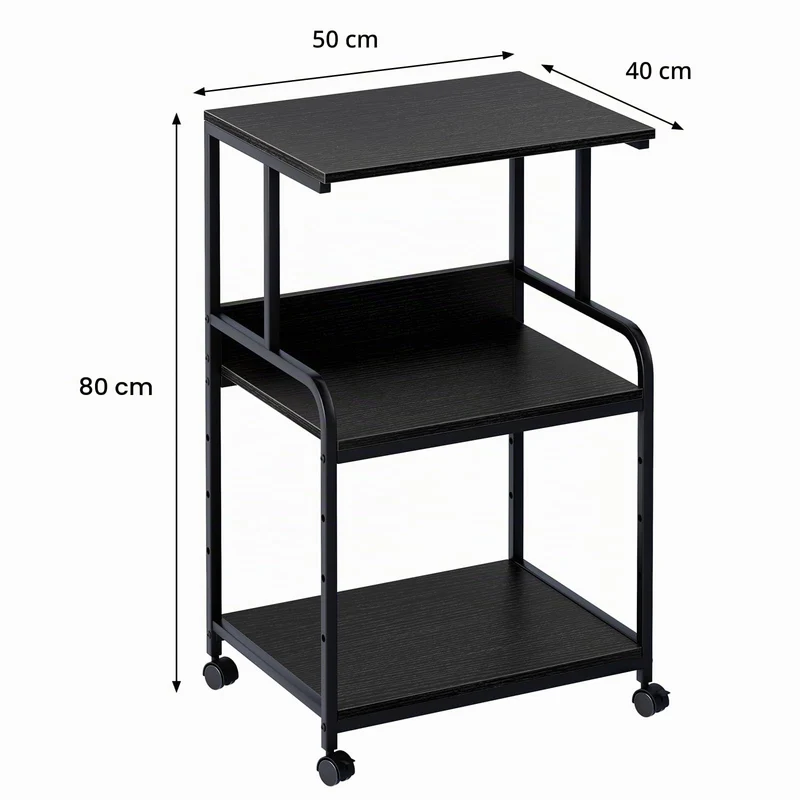 3-Ebene Druckertisch mit Rollen,3d Drucker Tisch,Drucker Regal, Schwarz