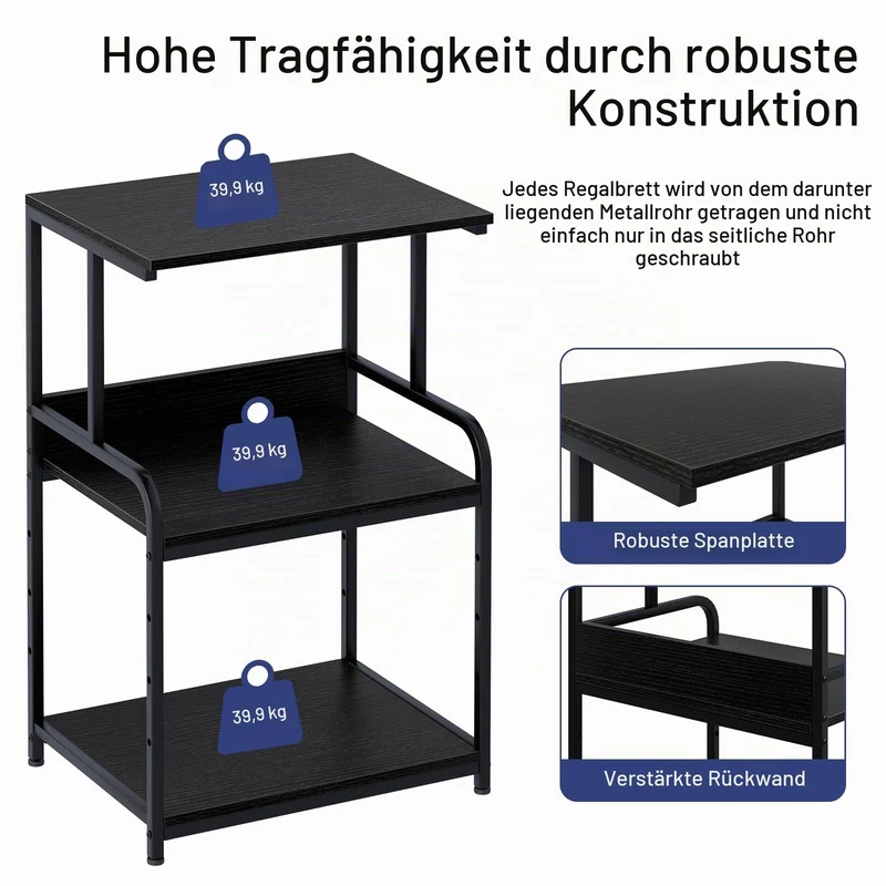 3-Ebene Druckertisch mit Rollen,3d Drucker Tisch,Drucker Regal, Schwarz