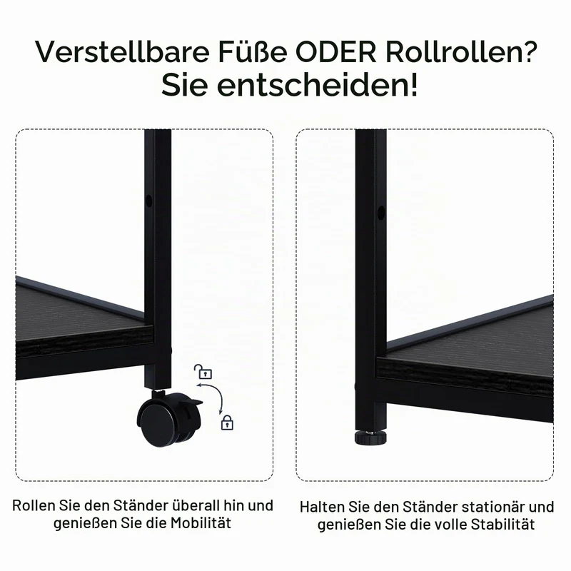 3-Ebene Druckertisch mit Rollen,3d Drucker Tisch,Drucker Regal, Schwarz