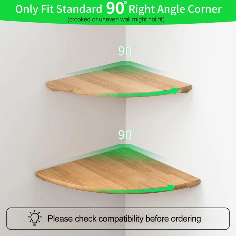 Gieanoo Eckregal Hängeregal, Eiche Massivholz Eckregal runde Enden Wandregal Holz Vintage Landhausstil Regal für Schlafzimmer Wohnzimmer Radius 30cm