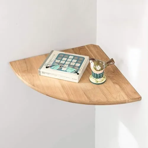 Gieanoo Eckregal Hängeregal, Eiche Massivholz Eckregal runde Enden Wandregal Holz Vintage Landhausstil Regal für Schlafzimmer Wohnzimmer Radius 30cm