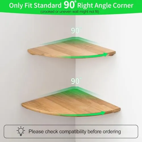 Gieanoo Eckregal Hängeregal, Eiche Massivholz Eckregal runde Enden Wandregal Holz Vintage Landhausstil Regal für Schlafzimmer Wohnzimmer Radius 30cm