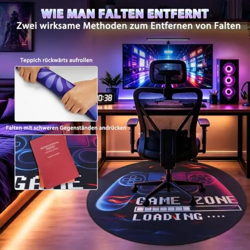 Capslpad Gaming Bodenschutzmatte 120x120cm rutschfest Teppich Bürostuhl Unterlage Schreibtischstuhl für Hartholzboden stuhlmatten Stuhlunterlage für Spielzimmer Home Office Laminat Fliesen