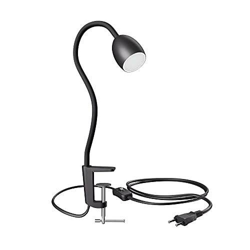 ledscom.de GU10 Klemmleuchte KLUK mit Schwanenhals, schwarz inkl. GU10, warm-weiß, 6,826W 630lm
