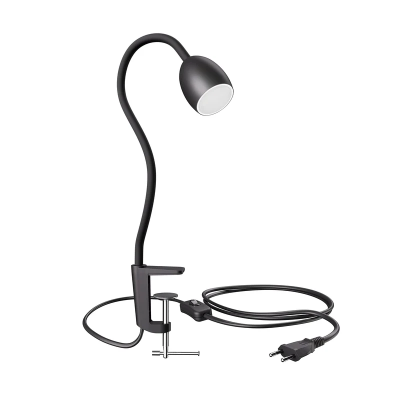 ledscom.de GU10 Klemmleuchte KLUK mit Schwanenhals, schwarz inkl. GU10, warm-weiß, 6,826W 630lm