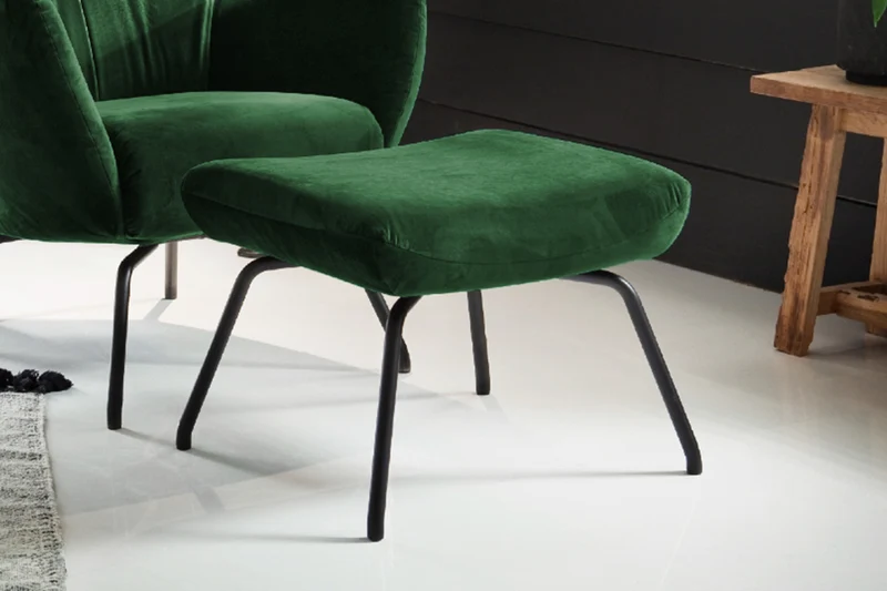 KAWOLA Sessel LOTTE Ohrensessel velvet smaragd mit Hocker