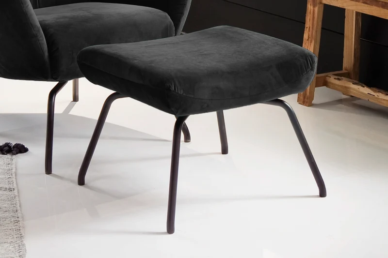 KAWOLA Sessel LOTTE Ohrensessel velvet schwarz mit Hocker